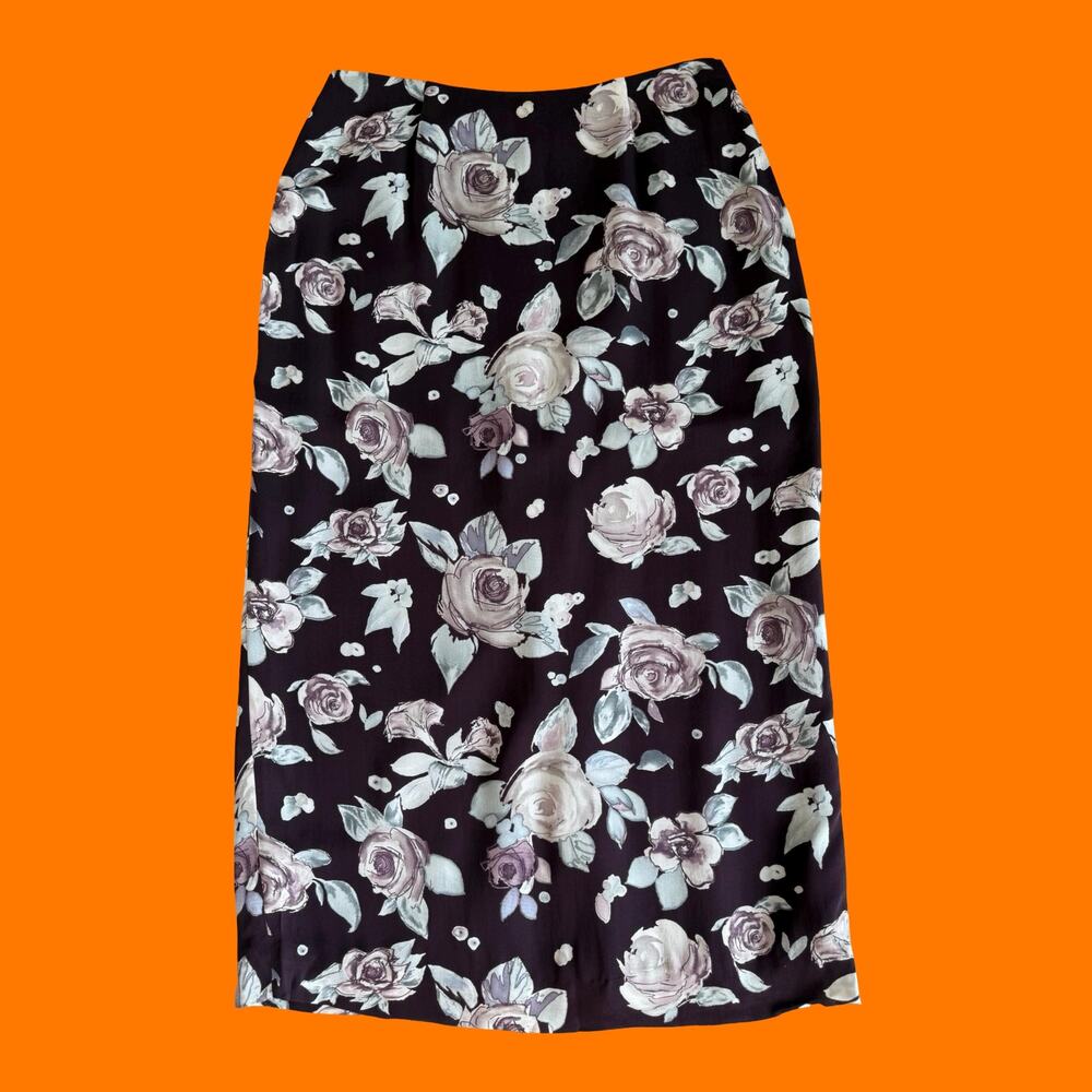 00's vintage purple 100% silk floral whimsigoth y2k midi maxi skirt Size 6
